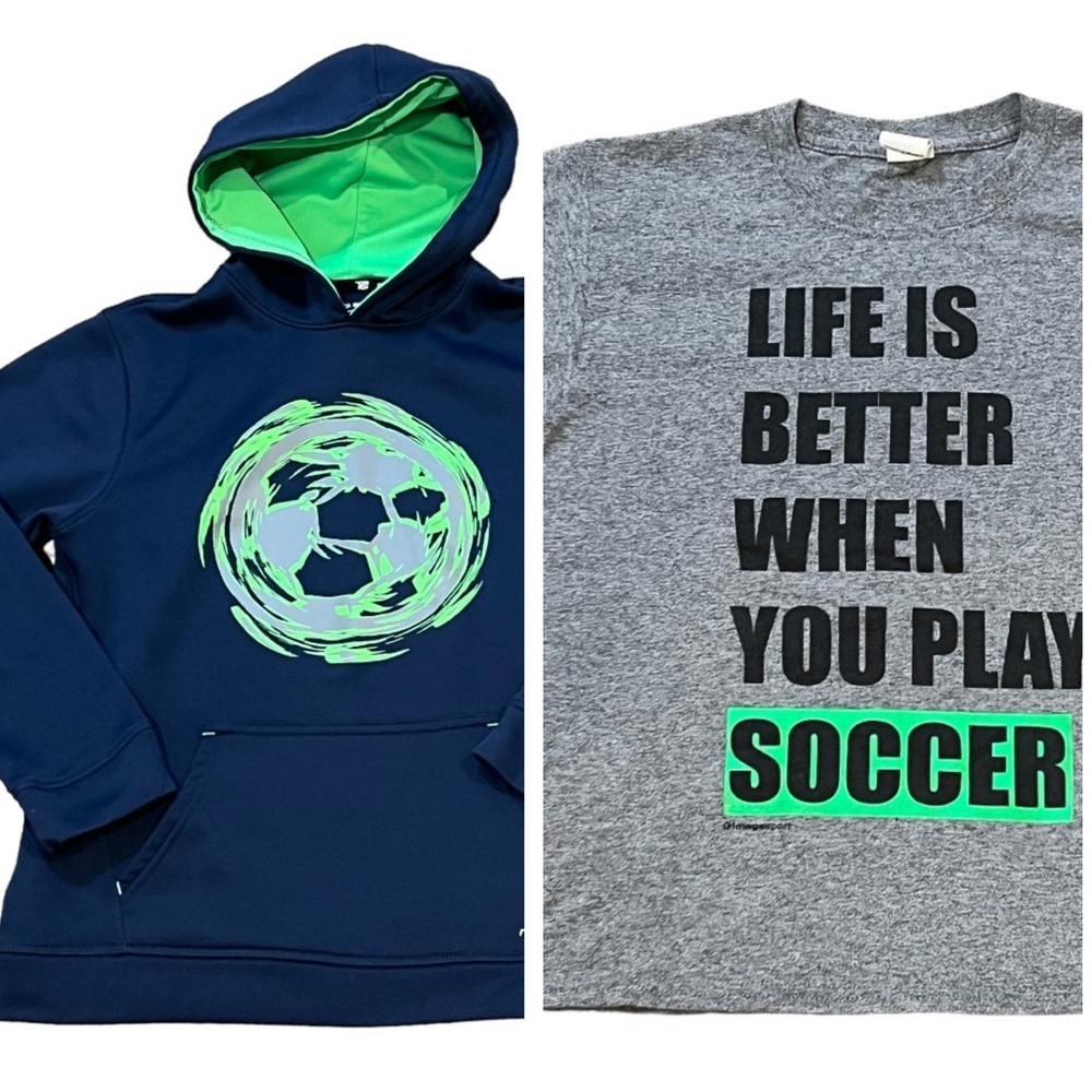 Soccer shirts t-shirt and hoodie size medium blue gray - Picture 1 of 5